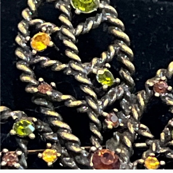Nina Ricci Avon Gold Tone Green Yellow Topaz Rhinestone Leaf Brooch Pin, Signed - Picture 4 of 6